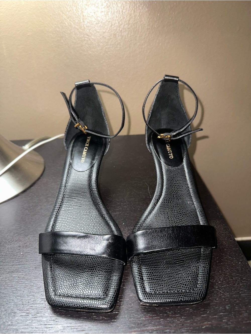 Vince Camuto Black Ankle-Strap Square-Toe Sandals